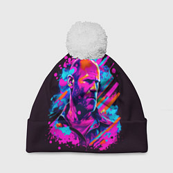 Шапка с помпоном Jason Statham - pop art, цвет: 3D-белый