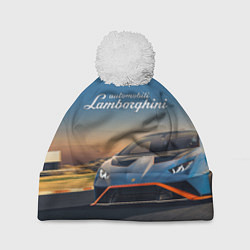 Шапка с помпоном Lamborghini Huracan STO - car racing, цвет: 3D-белый