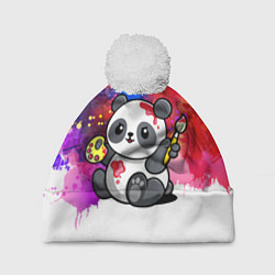Шапка с помпоном Милый пандёныш - великий художник, цвет: 3D-белый