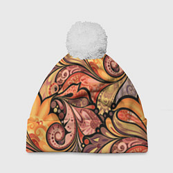 Шапка с помпоном Multicolored branching floral patterns, цвет: 3D-белый