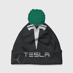 Шапка c помпоном Tesla логотип - матовое стекло