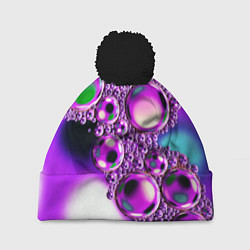 Шапка с помпоном Фиолетовые пузыри, цвет: 3D-черный