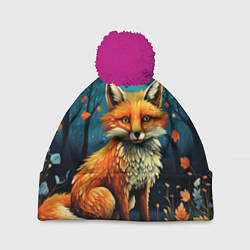 Шапка с помпоном Лиса в Folk Art стиле, цвет: 3D-малиновый