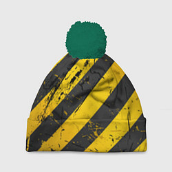 Шапка с помпоном WARNING - желто-черные полосы, цвет: 3D-зеленый
