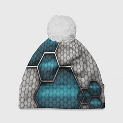 Шапка с помпоном Cyber texture abstraction, цвет: 3D-белый