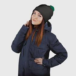 Шапка с помпоном Черная виньетка для черного, цвет: 3D-зеленый — фото 2