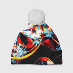 Шапка с помпоном Фрактальный узор, цвет: 3D-белый