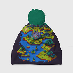Шапка с помпоном Пиксельный остров и замок, цвет: 3D-зеленый