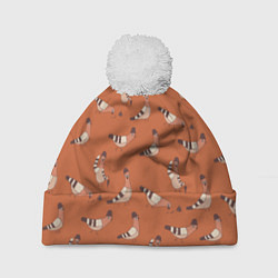 Шапка с помпоном Голубь в шляпе - паттерн, цвет: 3D-белый