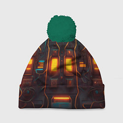 Шапка c помпоном Паттерн в стиле киберпанк
