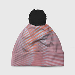 Шапка с помпоном Абстрактные розовые волнообразные линии, цвет: 3D-черный