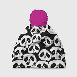 Шапка с помпоном Весёлые панды, цвет: 3D-малиновый