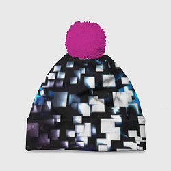 Шапка с помпоном Неоновые кубы абстракция, цвет: 3D-малиновый