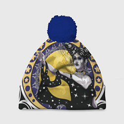 Шапка с помпоном Древняя богиня Никс и рамка в стиле модерн с луной, цвет: 3D-тёмно-синий