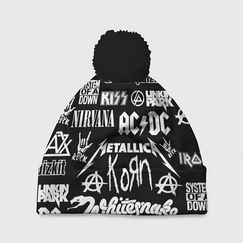 Шапка c помпоном Сборник тяжёлого рока / 3D-Черный – фото 1