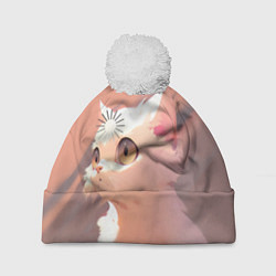 Шапка с помпоном Аниме Кот с загрузкой, цвет: 3D-белый