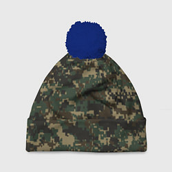 Шапка c помпоном Зелено - коричневый камуфляж