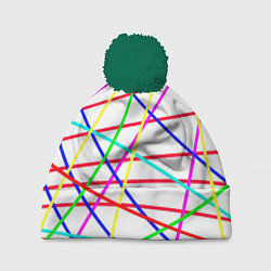 Шапка с помпоном Яркие цветные линии, цвет: 3D-зеленый