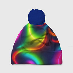 Шапка с помпоном Неоновые радужные разводы, цвет: 3D-тёмно-синий