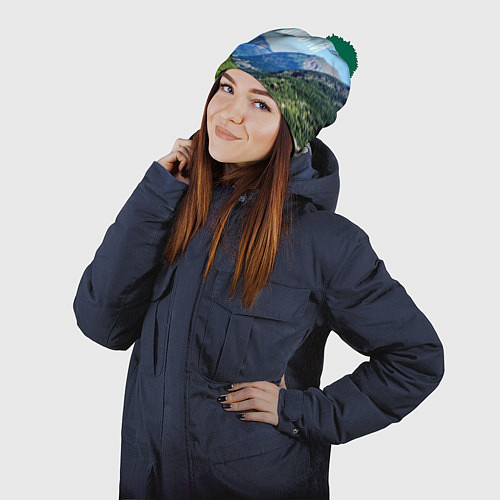 Шапка c помпоном Домбай / 3D-Зеленый – фото 2