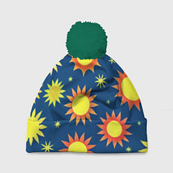 Шапка с помпоном Цветы солнца, цвет: 3D-зеленый