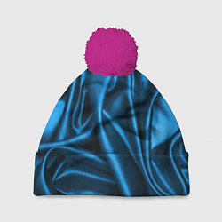Шапка c помпоном Синий шёлк