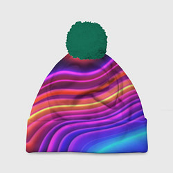 Шапка с помпоном Яркие неоновые волны, цвет: 3D-зеленый