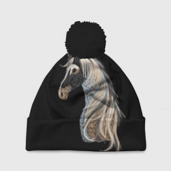 Шапка с помпоном Вышивка Лошадь, цвет: 3D-черный