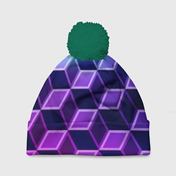 Шапка с помпоном Неоновые кубы иллюзия, цвет: 3D-зеленый