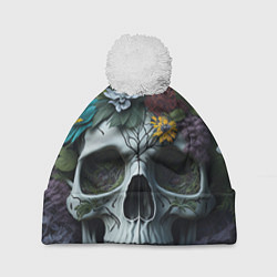 Шапка с помпоном Садовый череп, цвет: 3D-белый