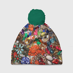 Шапка с помпоном Камни и драгоценности, цвет: 3D-зеленый