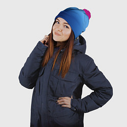 Шапка с помпоном Небесные цвета, цвет: 3D-малиновый — фото 2