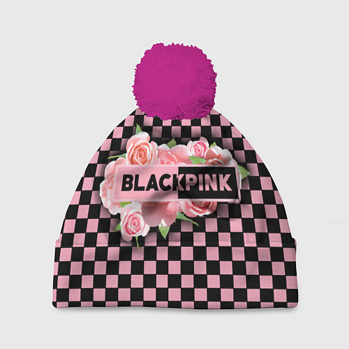 Шапка c помпоном Blackpink logo roses / 3D-Малиновый – фото 1