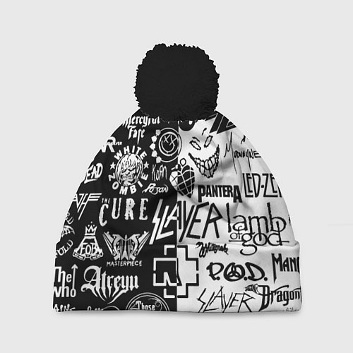 Шапка c помпоном Логотипы лучших рок групп / 3D-Черный – фото 1