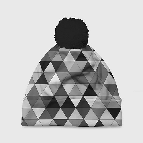 Шапка c помпоном Геометрические фигуры треугольник / 3D-Черный – фото 1