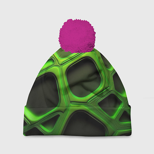 Шапка c помпоном Объемные зеленые соты / 3D-Малиновый – фото 1