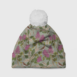 Шапка с помпоном Мухоловки и сирень, цвет: 3D-белый