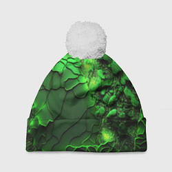Шапка с помпоном Объемная зеленая текстура, цвет: 3D-белый