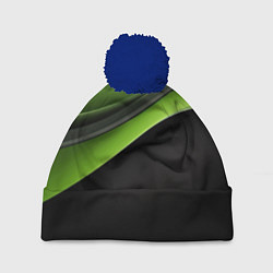 Шапка с помпоном Black green abstract, цвет: 3D-тёмно-синий