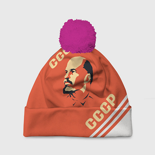 Шапка c помпоном Ленин на красном фоне / 3D-Малиновый – фото 1
