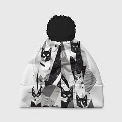 Шапка с помпоном Абстрактные коты, цвет: 3D-черный