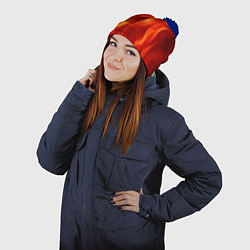 Шапка с помпоном Огонь рыжий, цвет: 3D-тёмно-синий — фото 2