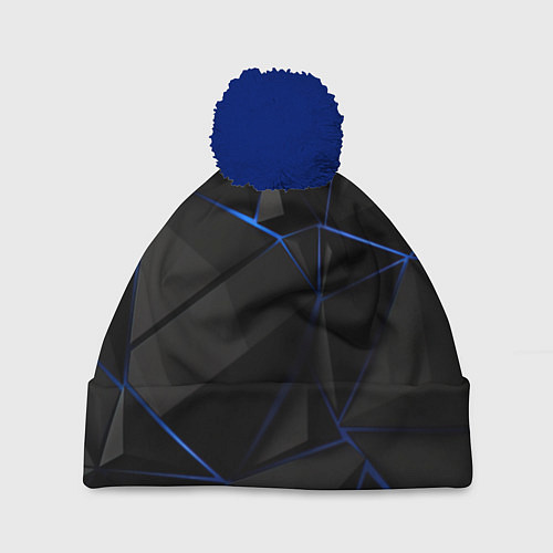 Шапка c помпоном Black blue style / 3D-Тёмно-синий – фото 1