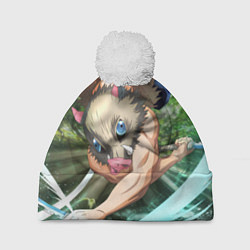 Шапка с помпоном Клинок рассекающий демонов Иносукэ Хасибира, цвет: 3D-белый