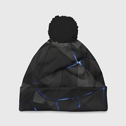 Шапка с помпоном Черные плиты с синим свечением, цвет: 3D-черный