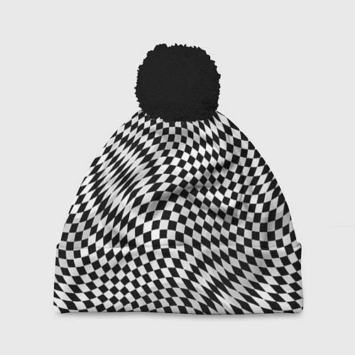 Шапка c помпоном Черно-белая шахматная иллюзия / 3D-Черный – фото 1