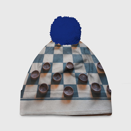 Шапка c помпоном Шашки / 3D-Тёмно-синий – фото 1