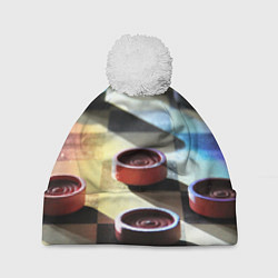 Шапка с помпоном Игра шашки, цвет: 3D-белый