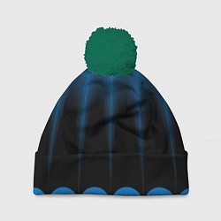 Шапка с помпоном Сине-черный градиент в полоску, цвет: 3D-зеленый