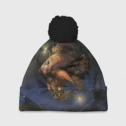 Шапка с помпоном Рыба-дирижабль в ночи, цвет: 3D-черный